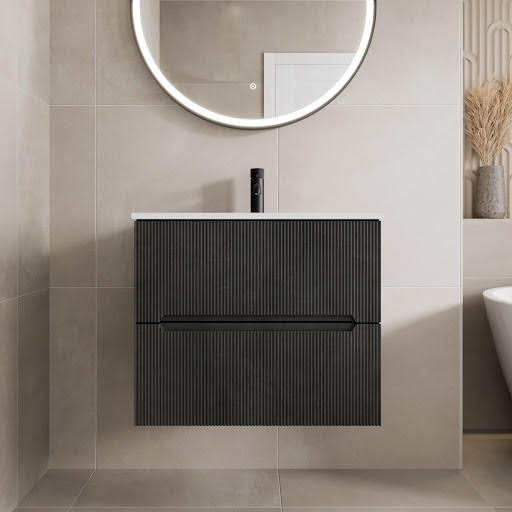 Vitusso Fluted Black Wall Hung Bathroom Vanity Unit with Basin 600mm