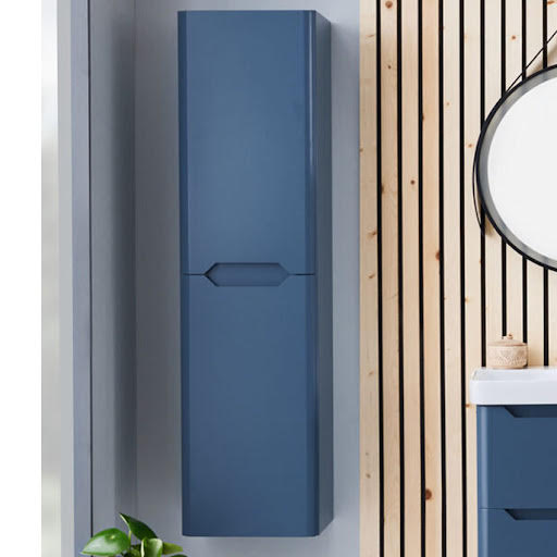 Scudo Ella Blue Wall Hung Tall Bathroom Storage Cabinet 1400mm x 350mm