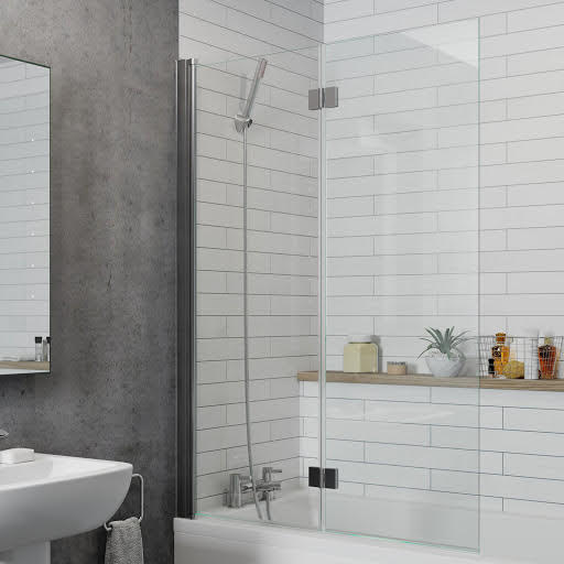 Luxura Square Two Section Bath Shower Screen 1000mm - Chrome 6mm