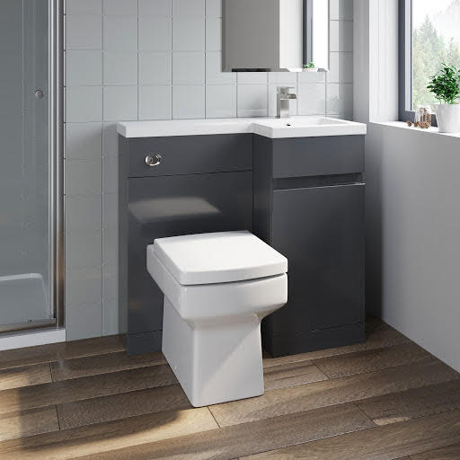 Artis Flat Pack Grey Gloss 900mm Combination Unit - Right Hand Basin, Concealed Cistern & Royan Toilet