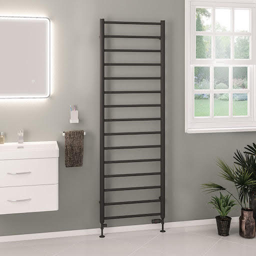 Solaro Tuscan Round Bar 1800 x 600mm Heated Towel Radiator - Matt Anthracite