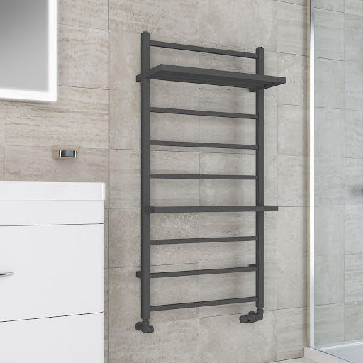 Solaro Launton Square Bar 1200 x 600mm Heated Towel Radiator with Hangers - Matt Anthracite