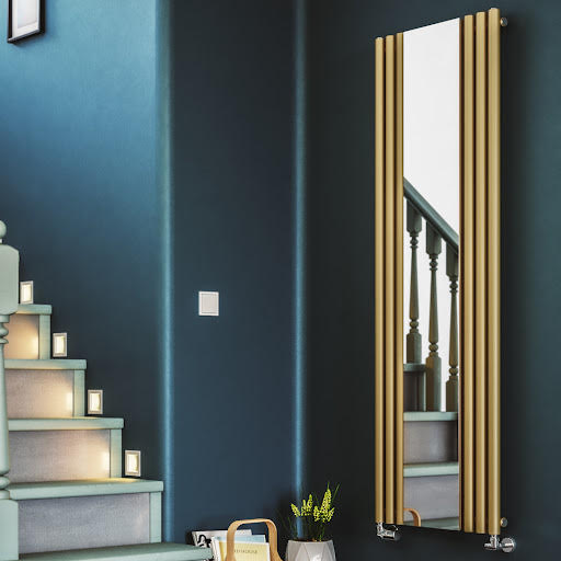 Terma Rolo Brass Designer Radiator with Mirror 1800 x 590mm