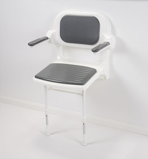 AKW Folding Grey Padded Shower Seat with Back and Arm Rest - 02132P