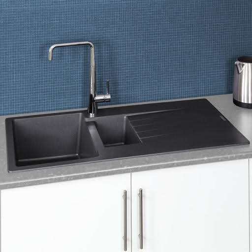 Reginox Harlem15 Silver Black Granite Inset 1.5 Kitchen Sink With Waste