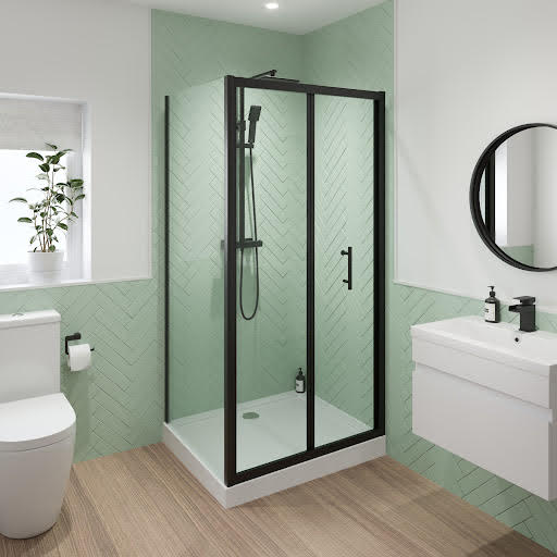 Luxura Bifold Shower Enclosure 900 x 800mm with Raised Non Slip Tray and Waste - 6mm Black