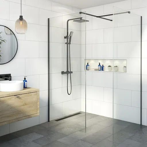 Diamond Wet Room Shower Screens with 900 & 700mm Panels - 8mm Black