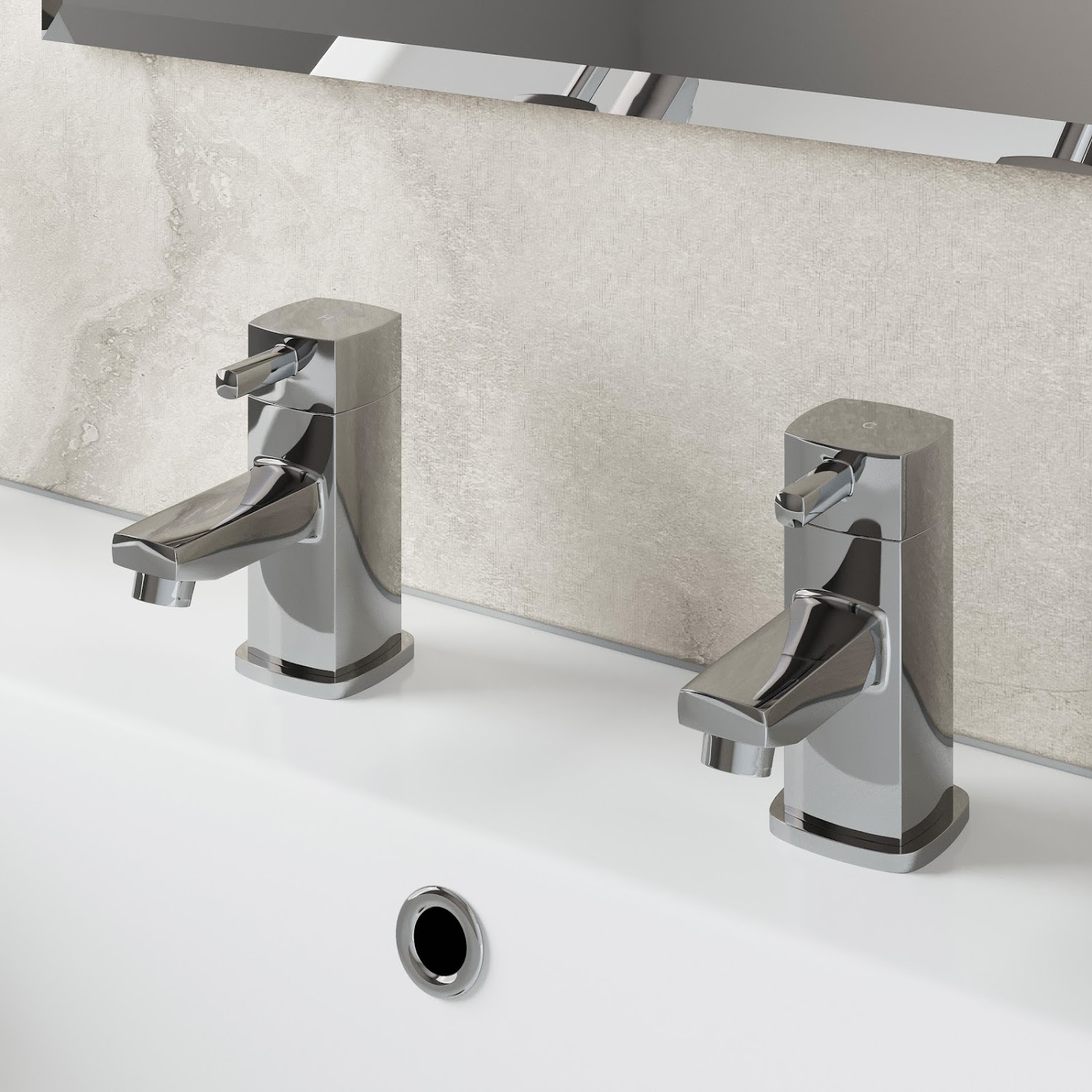 Modern Bathroom Hot Cold Basin Taps Twin Square Chrome Lever Handles Cloakroom 5056093611130 Ebay