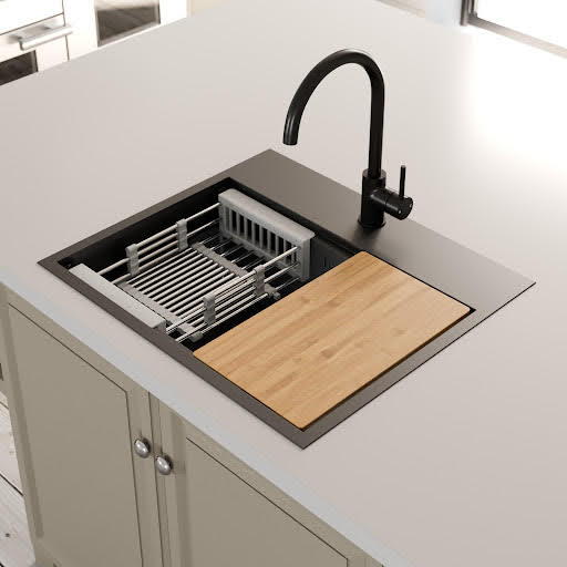 Sauber Prima Black Inset Single Bowl Stainless Steel Sink Rectangular Accessories Included