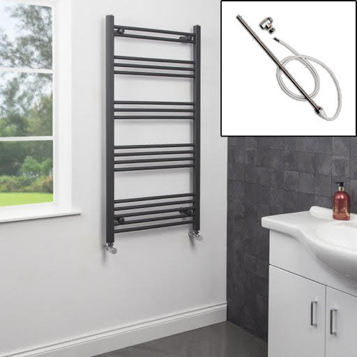Dual Fuel Anthracite Heated Towel Rail 1200 x 600mm Flat Dual Fuel Anthracite Heated Towel Rail 1200 x 600mm Flat