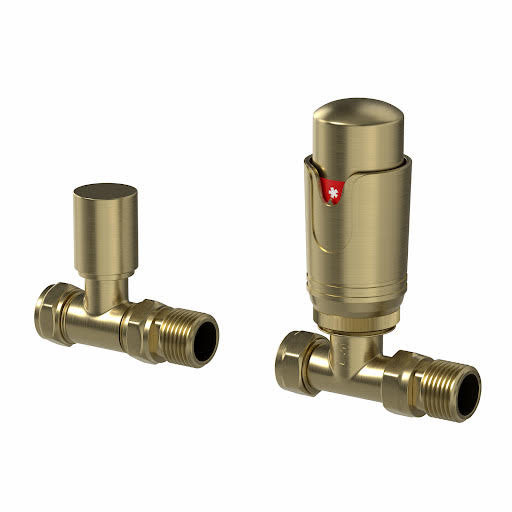 DuraTherm Straight Brushed Brass Thermostatic Radiator Valve Pack - 15mm