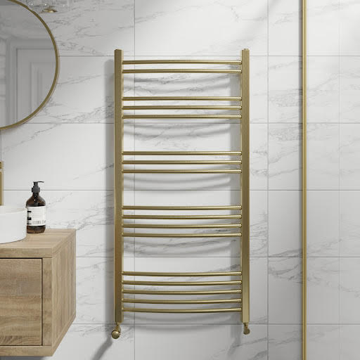 DuraTherm Curved Heated Towel Radiator Brushed Brass 1200 x 600mm