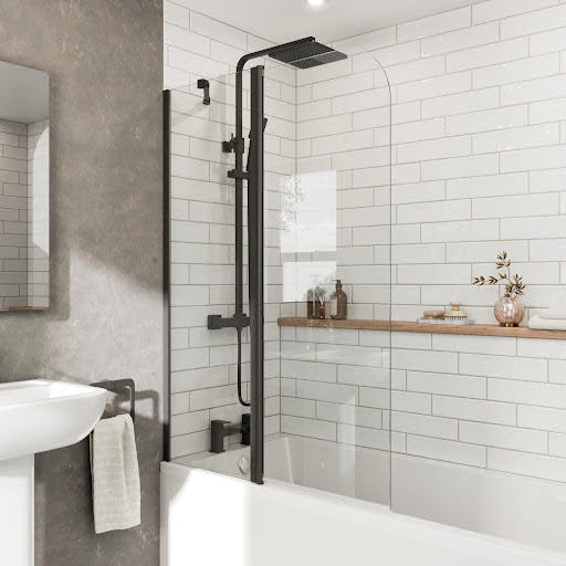 Luxura Curved Folding Bath Shower Screen 1000mm Matt Black - Two Panels, 6mm