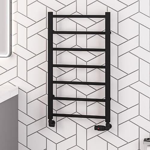Solaro Tuscan Round Bar 800 x 500mm Heated Towel Radiator - Matt Black