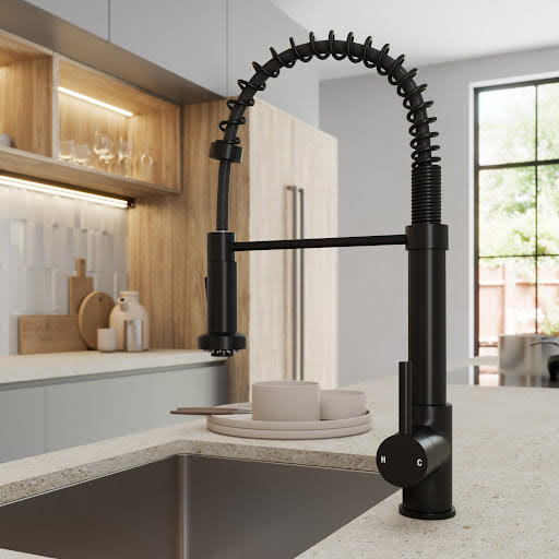 Sauber Astano Flexible Pull Out Kitchen Tap - Single Lever Black