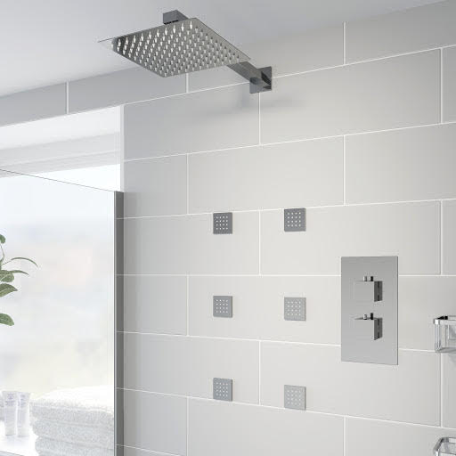 Architeckt Thermostatic Concealed Square Shower with Body Jets and Wall