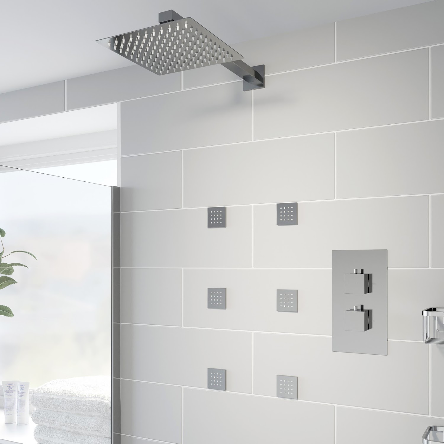 Thermostatic Concealed Square Shower Body Jets Wall Mounted Fixed Head