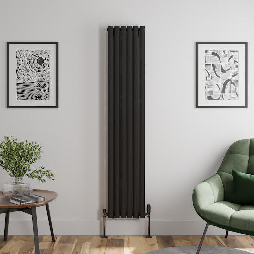DuraTherm Vertical Oval Tube Double Panel Designer Radiator - 1800 x 360mm Black