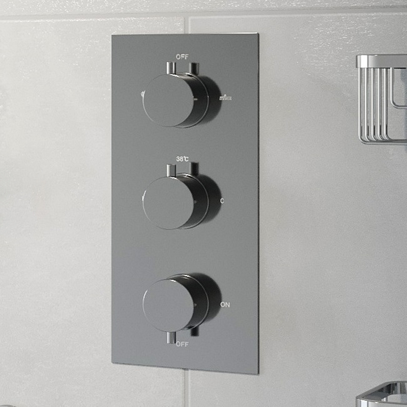 Thermostatic Round Control Concealed Shower Valve Triple Outlet Chrome