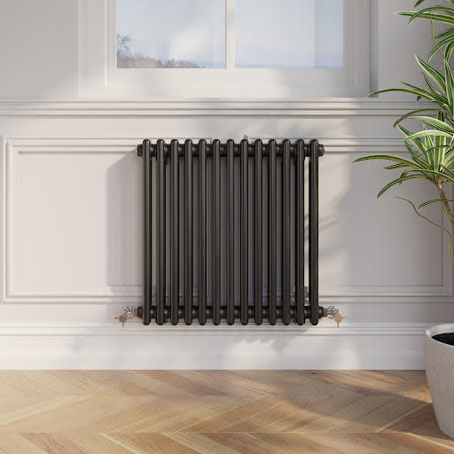 Park Lane Traditional Colosseum Double Bar Column Radiator Black - 600 x 605mm