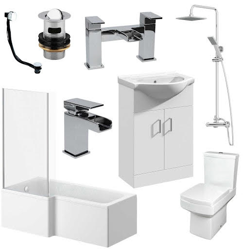 Affine Royan Bathroom Suite with 1700mm LH Bath, Toilet, Vanity Unit, Taps, Shower, Screen & Waste