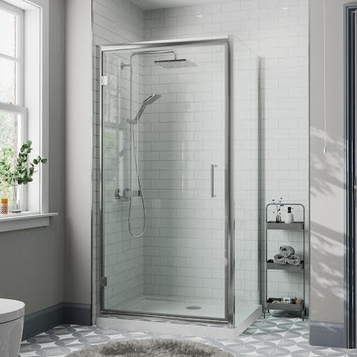 Diamond Hinged Shower Enclosure 800 x 900mm with Raised Non Slip Tray and Waste - 8mm
