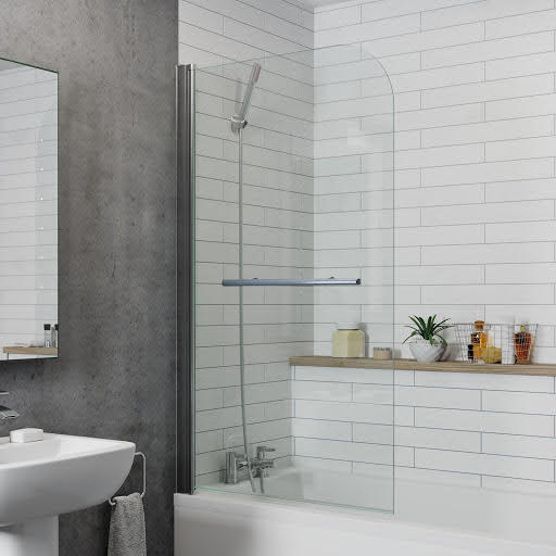 Luxura Curved Edge Bath Shower Screen with Towel Rail 800mm - 6mm Chrome