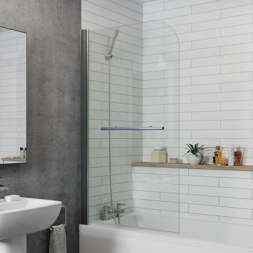 Luxura Curved Edge Bath Screen with Towel Rail 800mm - 6mm Chrome