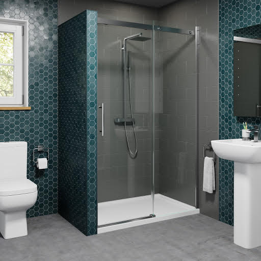 Diamond Frameless Sliding Shower Door 1000mm with 1000 x 760mm Tray - 8mm