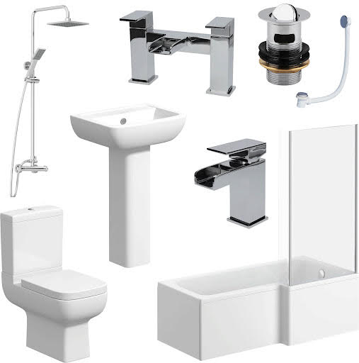 Affine Amelie Bathroom Suite with 1700mm RH Bath, Toilet, Basin, Taps, Shower, Screen & Waste