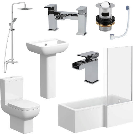 Amelie Bathroom Suite with L Shape Bath, Taps, Shower & Screen - Right Hand 1700mm