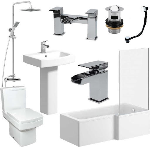 Affine Royan Bathroom Suite  with 1700mm RH Bath, Toilet, Basin, Taps, Shower, Screen & Waste