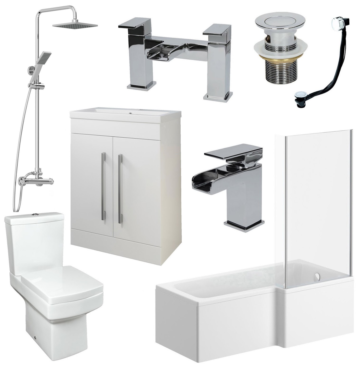 Bathroom Suite 1600mm L Shaped RH Bath Basin Vanity Unit Toilet Shower Taps Set eBay