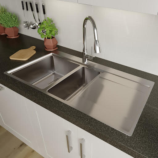 Sauber 1.5 Bowl Square Inset Stainless Steel Kitchen Sink with Ri
