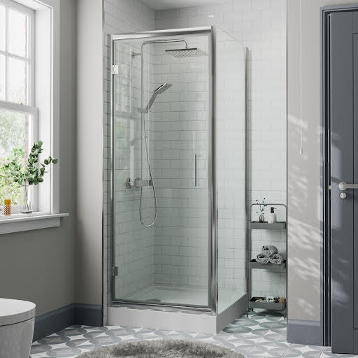 Diamond Hinged Shower Enclosure 760 x 760mm with Raised Non Slip Tray and Waste - 8mm