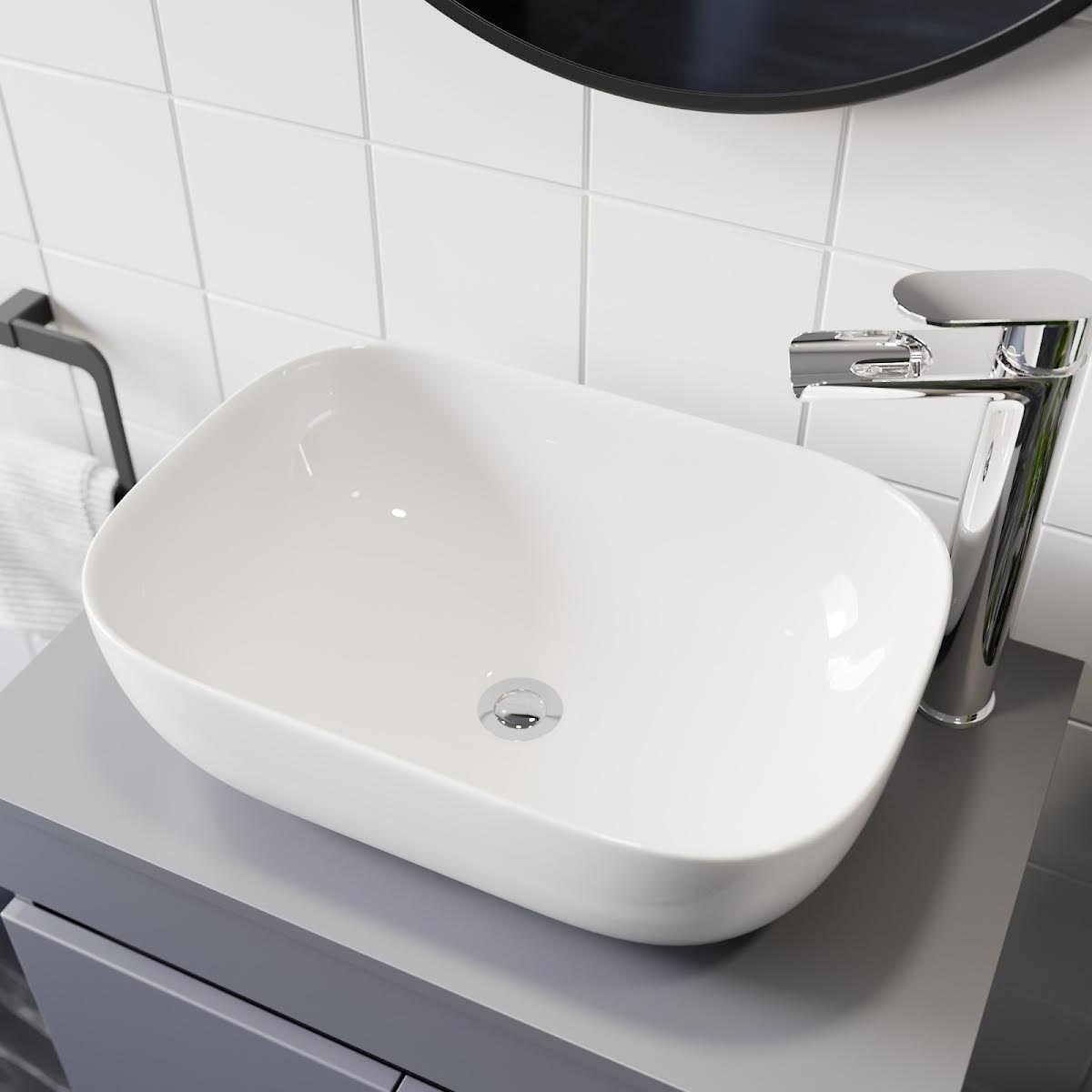 Affine Rectangular Countertop Basin Gloss White - 460 x 325mm