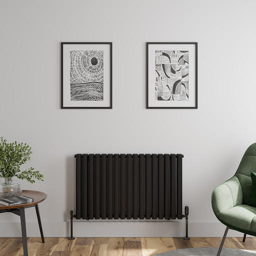 DuraTherm Horizontal Oval Tube Double Panel Designer Radiator - 600 x 1020mm Black
