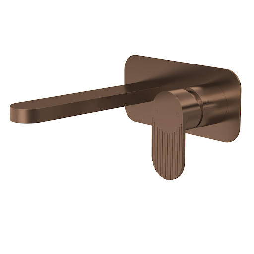 Aquari Contour Brushed Bronze Wall Mounted Fluted Basin Mixer Tap with Plate