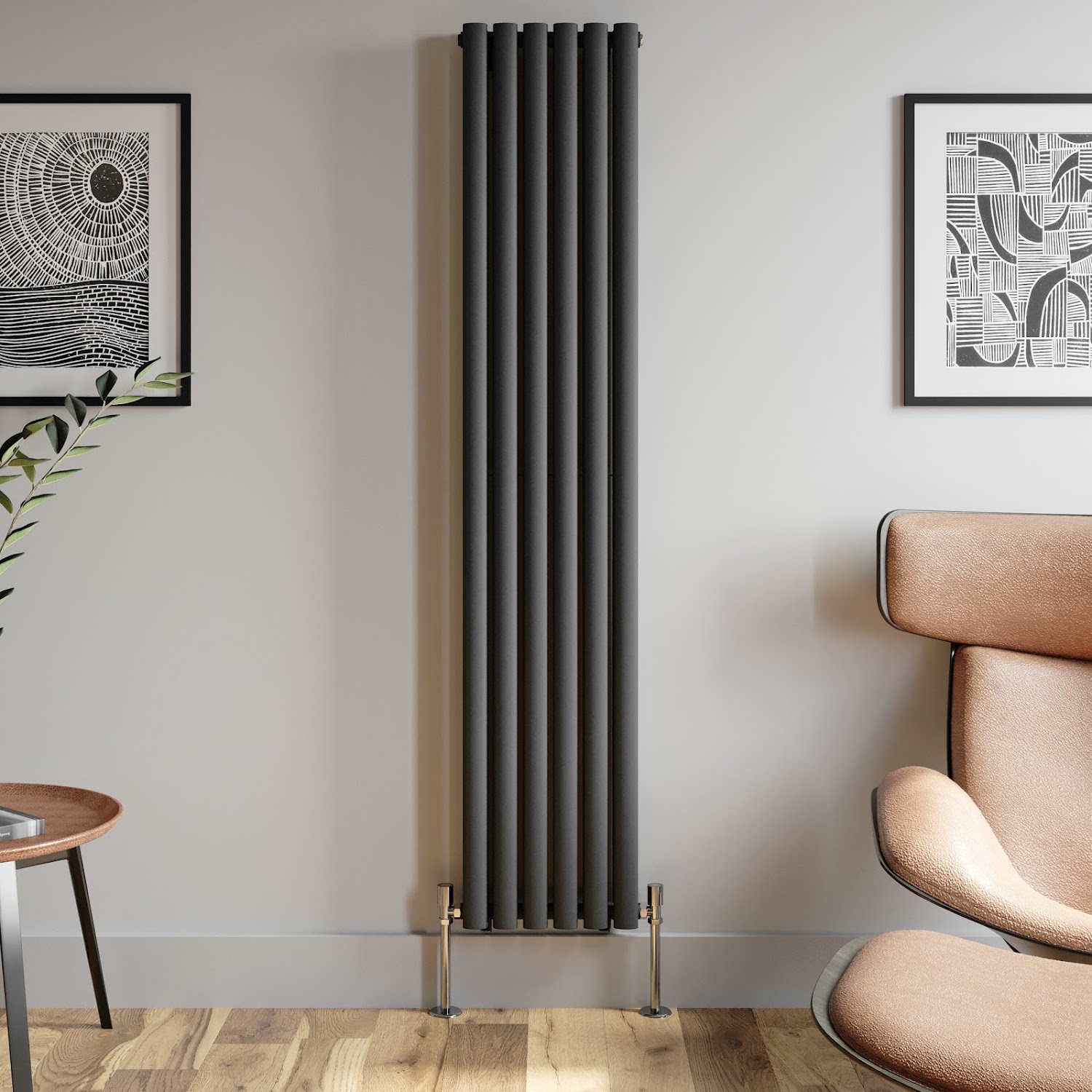 Anthracite Designer Radiator Vertical Oval Column Double Panel Rad