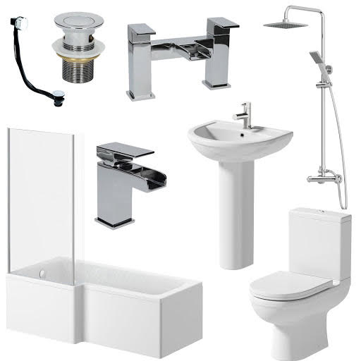 Ceramica Milan Bathroom Suite with 1700mm LH Bath, Toilet, Basin, Taps, Shower, Screen & Waste