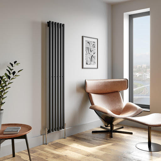 DuraTherm Vertical Oval Tube Single Panel Designer Radiator - 1800 x 360mm Anthracite