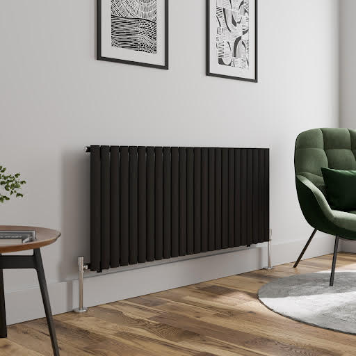 DuraTherm Horizontal Oval Tube Single Panel Designer Radiator - 600 x 1440mm Black