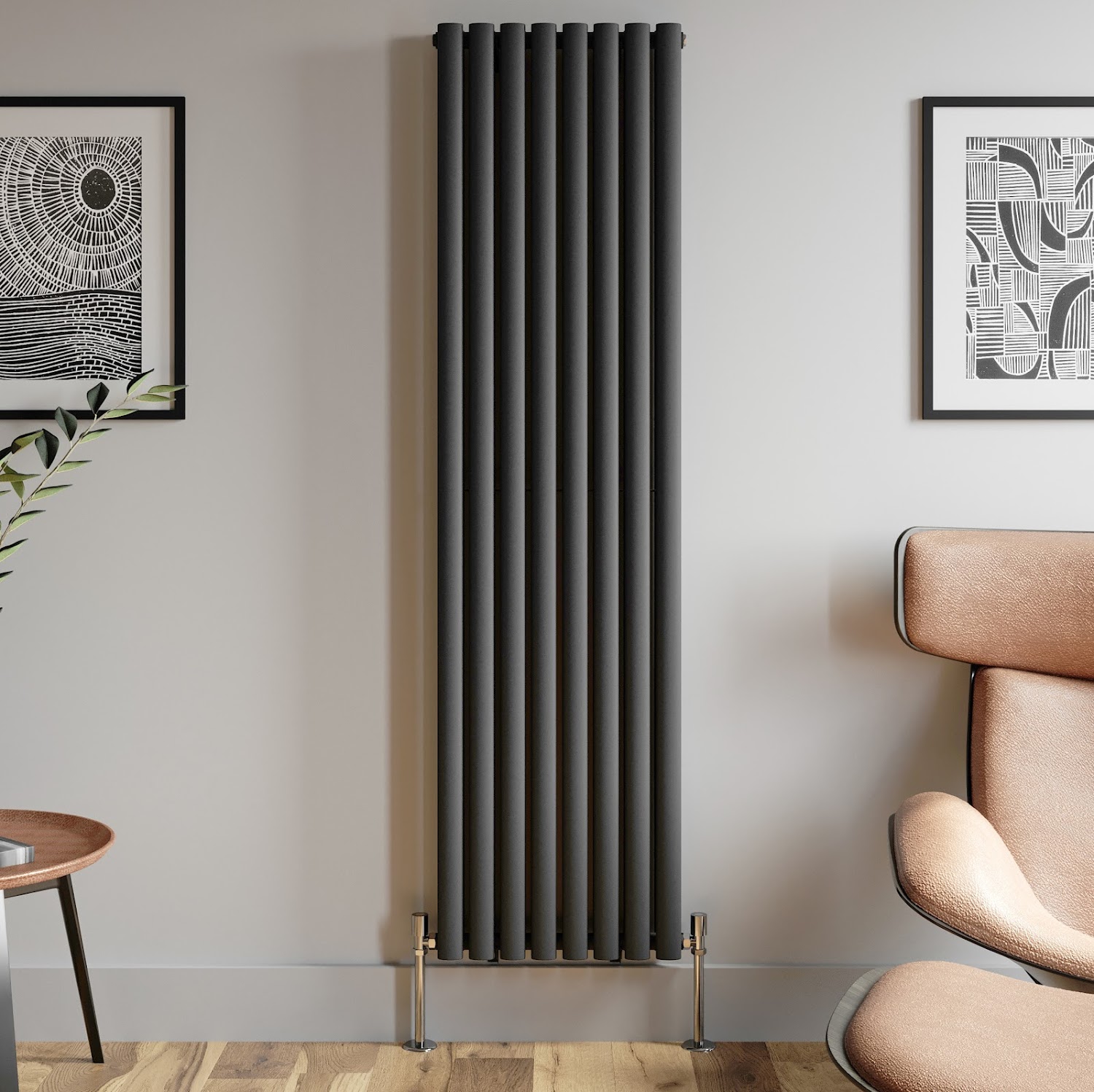 Anthracite Designer Radiator Vertical Oval Column Double Panel Rad 1800x480mm
