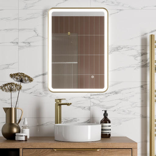 Artis Rectangular LED Mirror with Demister - 500 x 700mm Brushed Brass