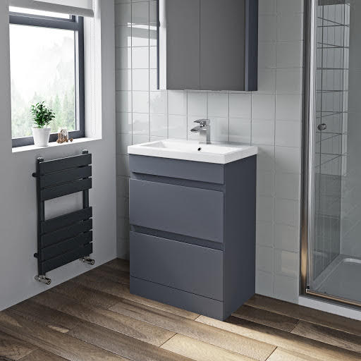Artis Grey Gloss Floor Standing Drawer, Monza Modern White Sink Vanity Unit Toilet Package