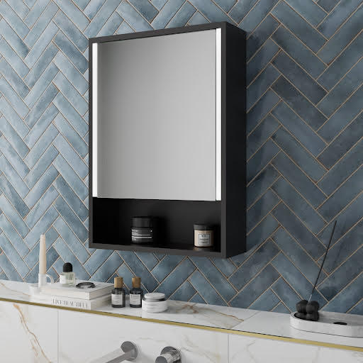 Artis Svelto LED Black Aluminium Mirror Cabinet with Demister Pad and Shaver Socket 500x700mm Mains