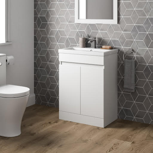 Artis Centro White Gloss Freestanding Vanity Unit with Basin - 600mm - Doors
