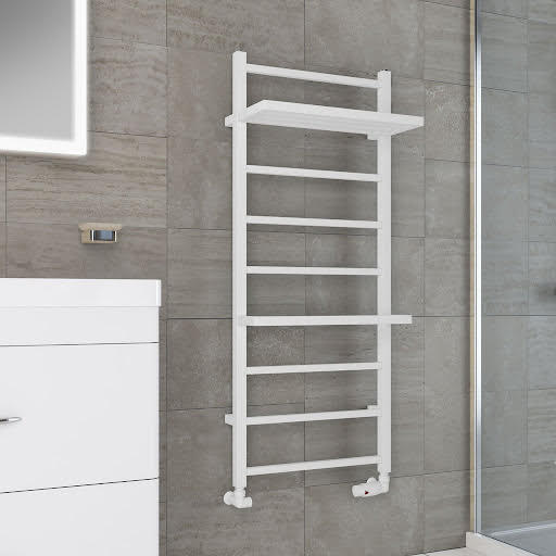 Solaro Launton Square Bar 1200 x 500mm Heated Towel Radiator with Hangers - Matt White