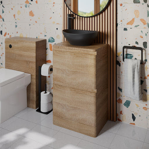 Regis Forma Wood Freestanding Countertop Vanity Unit with Roubaix Black Basin - 500mm