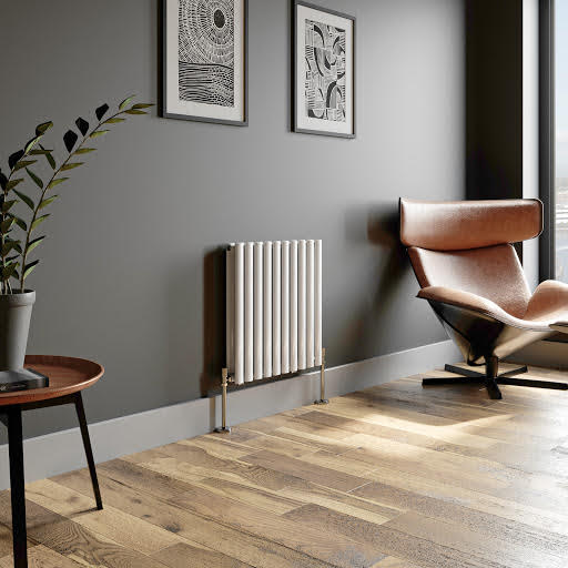 Horizontal Oval Tube Double Panel Designer Radiator 600 x 600mm White